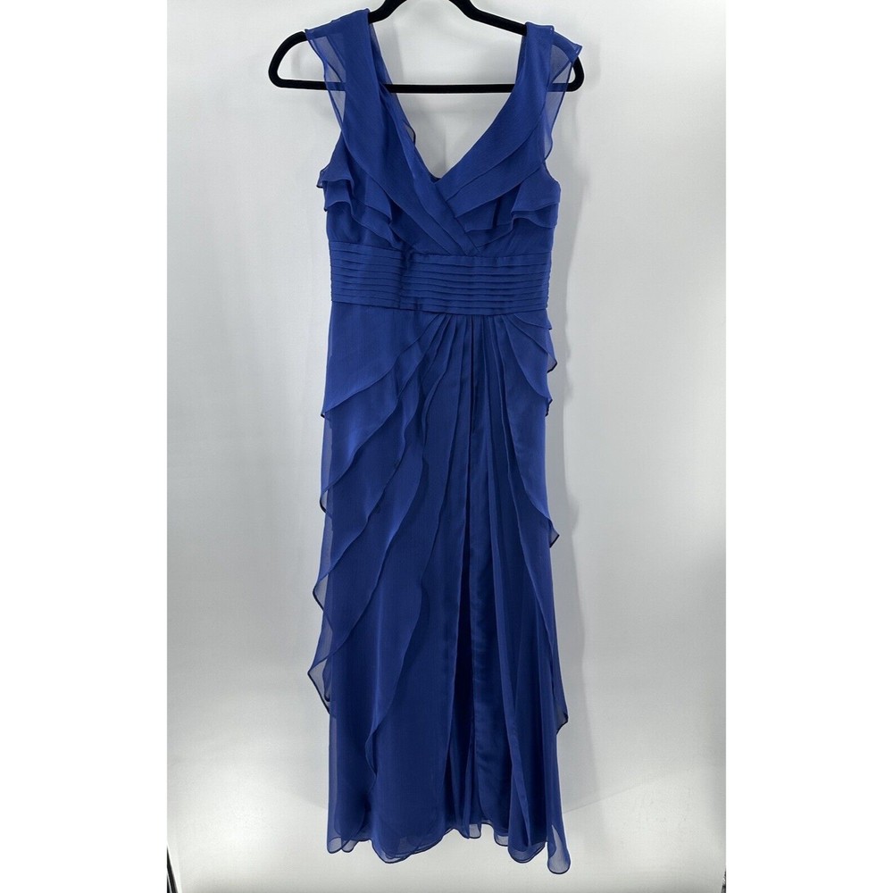 Adrianna Papell Occasions Size 4P Blue Tiered Chiffon Ruffle Maxi Dress